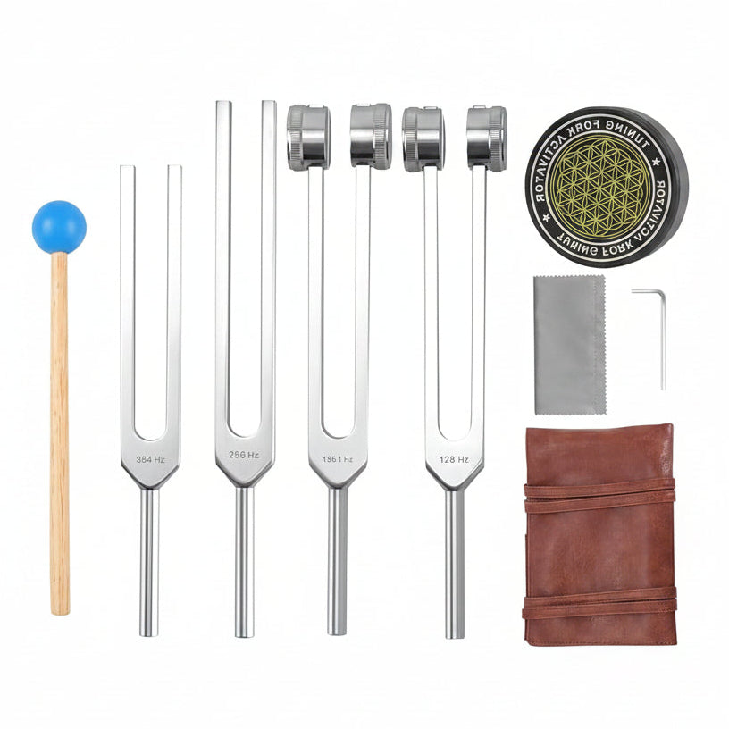 Tuning Forks for Healing Set, 128Hz, 136Hz, 256Hz, 384Hz & Activator for Healing Chakra Set Sound Healing Therapy Aluminum Alloy Sensory Tuning Fork Activator for Healing