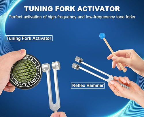 Tuning Forks for Healing Set, 128Hz, 136Hz, 256Hz, 384Hz & Activator for Healing Chakra Set Sound Healing Therapy Aluminum Alloy Sensory Tuning Fork Activator for Healing